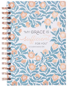 Women: Sufficient Grace Teal Floral Spiral Journal - 2 Corinthians 12:9