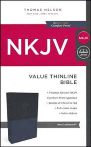 NKJV Value Thinline Bible Leathersoft Blue Red Letter Edition 9 Point Comfort Print