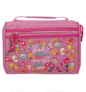Children: Glad Heart Cheerful Face Pink Fashion Medium Bible Cover - Proverbs 15:13