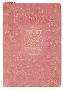 Trust Pink Floral Faux leather Classic Journal with Zipper Closure - Isaiah 40:31