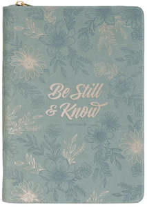 Be Still and Know Teal Floral Faux Leather Classic Journal with Zipper Closure - Psalm 46:10