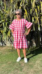 Dress: All The Frills Dress - Pink & White Check