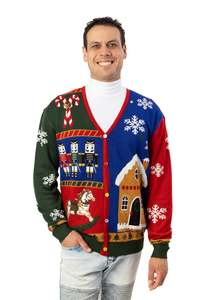 Mens Christmas Jumpers: Men's Vintage Patchwork Christmas Cardigan