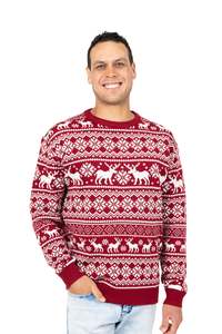 Mens Christmas Jumpers: Men's Red Fair Isle Christmas Jumper