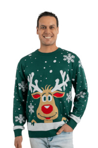 Men's Green Rudolph Christmas Jumper