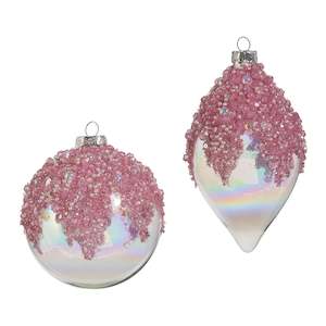 Glass Bauble: Pink Beaded Encrusted Baubles