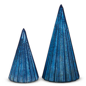 Table Top Tree: Blue Ribbed Glass trees - Set of 2