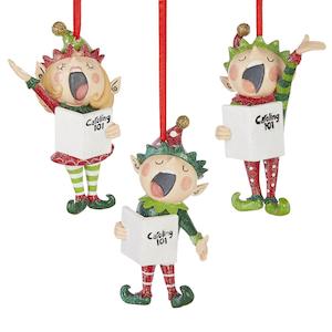 Carolling Elves Hanging Ornament - Girl Arm Up