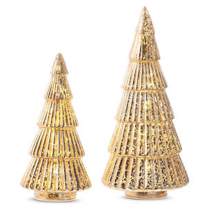 Tree Toppers 1: Gold Coloured Ribbed Glass Trees - Set of Two