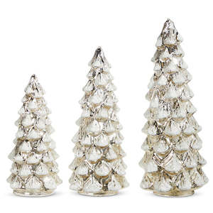 Tree Toppers 1: Snowy Silver Mercury Glass Light Up Trees - Set of Three