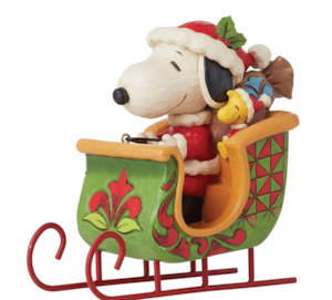Heartwood Creek And Department 56 Range: Peanuts by Jim Shore -  Snoopy and Woodstock in a sledge