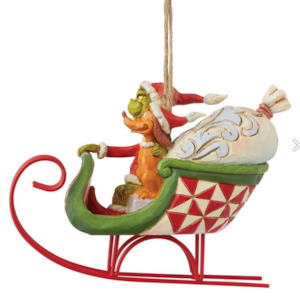 All Things Grinch: Jim Shore  - The Grinch - Grinch and Max in Sleigh - Hanging Ornament