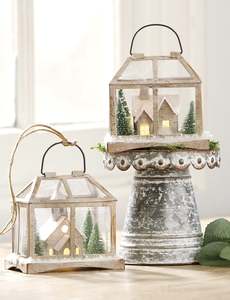 Raz Collection: Frosted Christmas LED Glasshouse - Hanging Ornament
