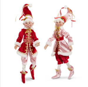 Military Dressed Posable Elf wearing Red Jacket and  Blush Pink Trousers