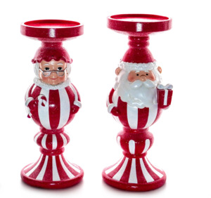 Gingerbread Peppermint And Candy Range: Candy Cane Santa and Mrs Claus Candle Holders