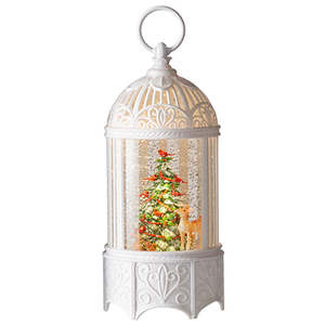 Christmas Tree with Red Cardinals Rounded Water Lantern