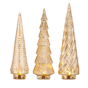Gold Mercury Glass Lit Trees - Set of three