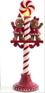 Gingerbread Light Up Candy Cane With Gingerbread Boy and Girl