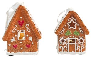 Gingerbread House Hanging Decoration with Green Holly Leaves