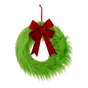 Gingerbread Peppermint And Candy Range: Fluffy Green Wreath with Red Bow