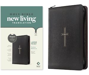 Nlt: NLT Bible Thinline Ref with Cross L/P - Black Lthlike- Zip/ Filament