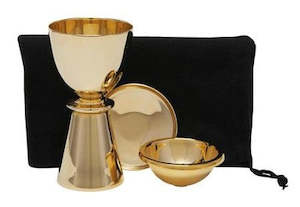 Chalices And Patens: Chalice Travel Set Goldtone - Chalice Paten Bowl