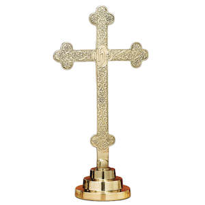Altar Cross 22 Inch Brass (Budded) Round Base