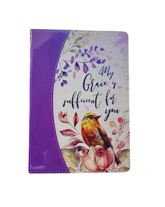 Journal Luxleather Purple Flowers Bird - My Grace is Sufficient