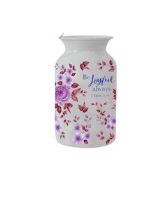 Ornaments: Vase Metal Purple Floral - Be Joyful Always