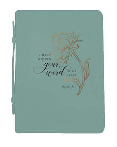 Bible Cover Green Gold Flower - I Have Hidden Your Word.. (XL)