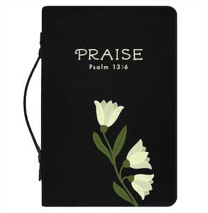Bible Cover Black White Flower - Praise (XL)