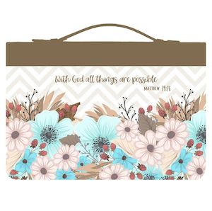 Bible Cover Brown Pink Floral - With God all Things are.. (XL)