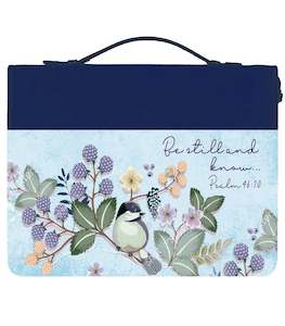 Bible Cover Blue Twotone Floral - Be Still and Know (XL)