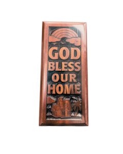 Plaque Mahogany Vertical -God Bless Our Home 22x10cm