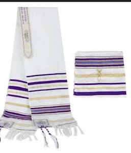 Prayer Shawls: Prayer Shawl (Tallit) Purple/White 72x22 inch