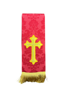 Clerical Stoles: Stole Red Floral Gold (Lurex) Cross