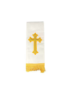 Stole White New Iona Gold (Lurex) Cross