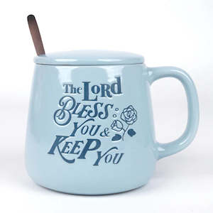 Mothers Day: Ceramic Mug w/Cover - The Lord Bless You - Blue