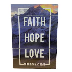 A4 Plaques: Plaque Wood - Faith Hope Love (A4)