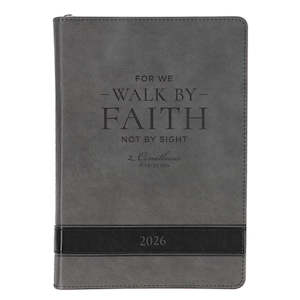 2026-Walk by Faith Gray Faux Leather Executive Planner