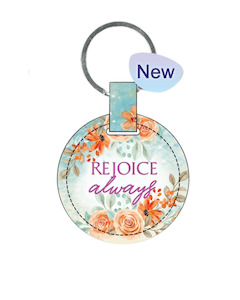 key Ring Leather Round Green Floral - Rejoice Always