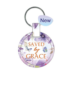 Key Ring Leather Round Purple Floral - Saved by Grace