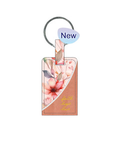 Keyrings: Key Ring Leather Rectangle Pink Floral - Faith Hope Love