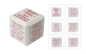 Wooden Plaques: Cube Wood White - Baby Girl (Pink)