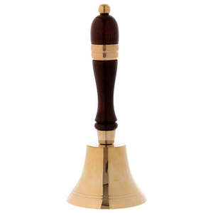Gold plated brass altar bell with wood handle