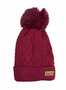 Beanie Hat with Pompom - Red (Faith)