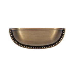 Winslow 97mm Solid Brass Rectangular Cup Pull with Studded Detail - Antique Brass Finish