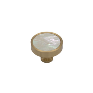 Cabinet Handle 32mm Round Knob Solid Brass Brushed Finished White Shell Inlay – Luxe