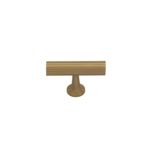 Knobs: Thorndon 50mm Solid Brass Grooved T Handle - Brushed Brass Finish