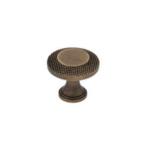 Knobs: Oxford 32mm Solid Brass Knurled Knob - Antique Brass Finish